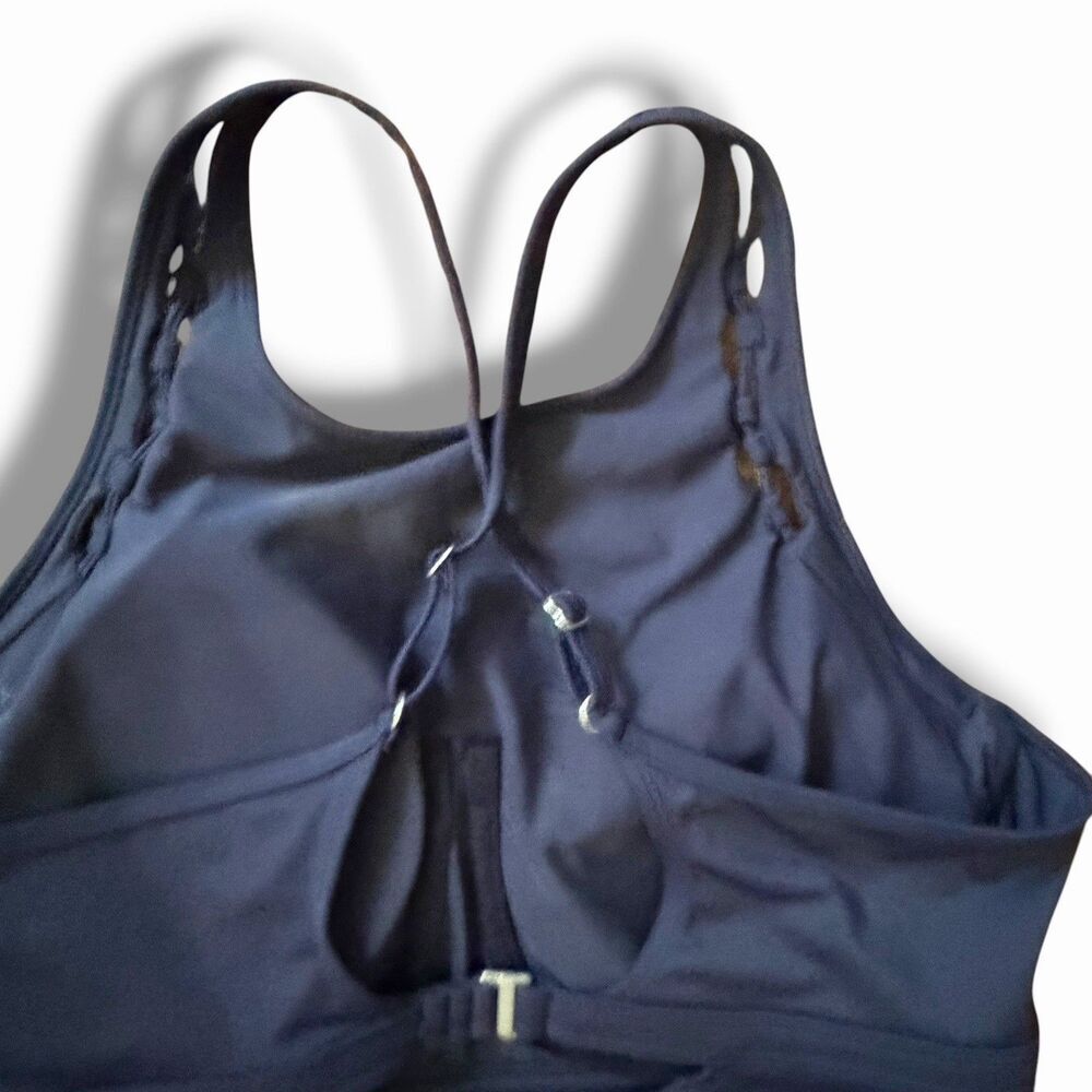 NEW Athleta High Neck Bra Cup Loop Tankini Top 40D/DD Navy Blue Skirt Swimsuit - Picture 7 of 16
